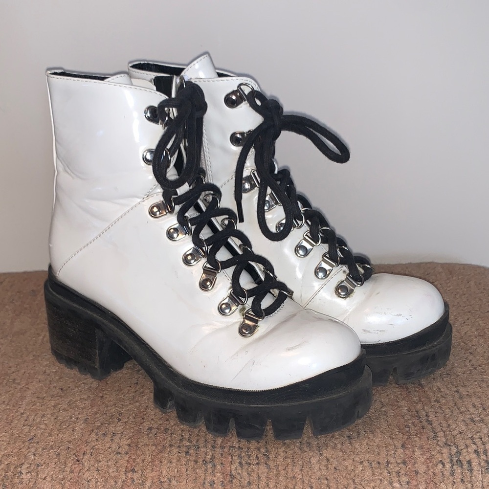 Jeffrey Campbell Marbel Faux Patent Leather Chunky Platform Combat Boot 7.5